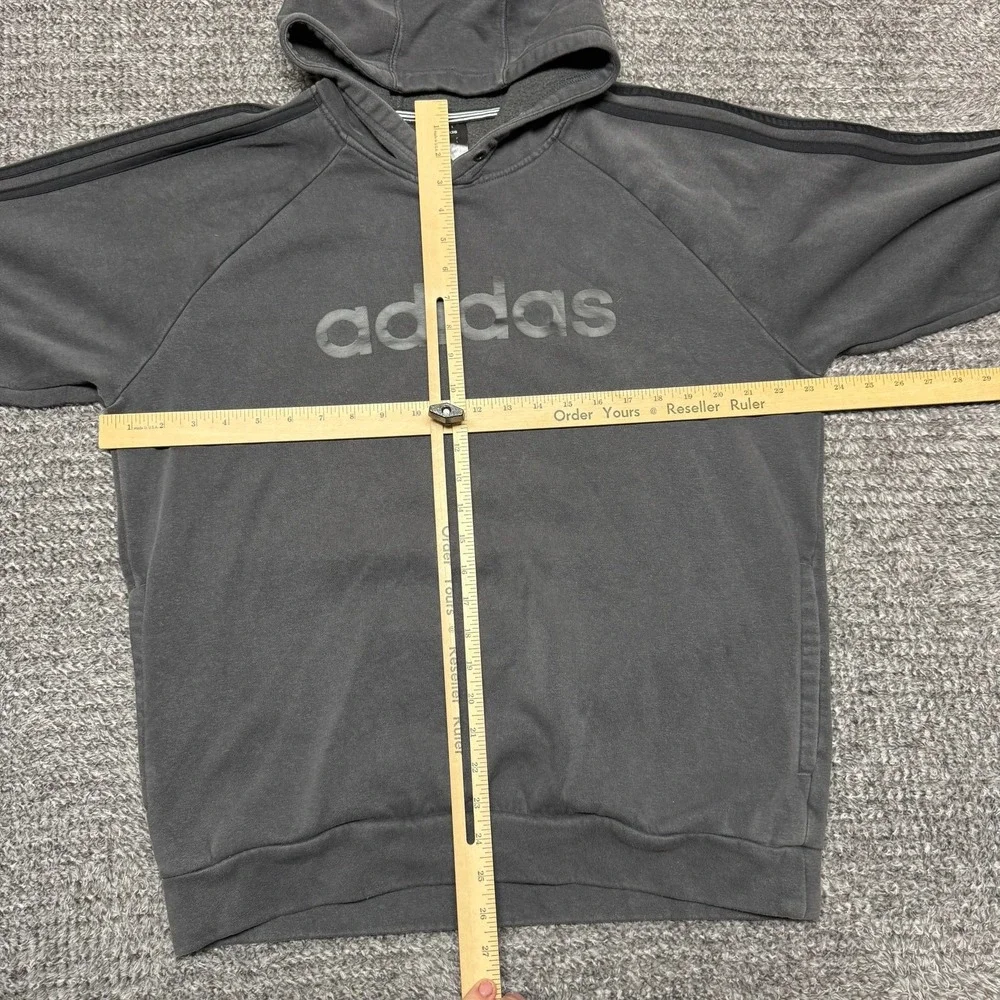 Adidas Mens Hoodie Size L Gray Pullover Sweatshirt Spell Out Logo 3‎ Stripe